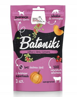 Syta Micha Batoniki Wołowe z Dynią i Żurawiną dla Psa 3 szt. – Naturalny, Mięsny Przysmak