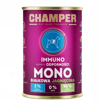Champer Immuno Monobiałkowa 400g Mokra Karma Dla Psa Z Jagnięciną Wsparcie Odporności