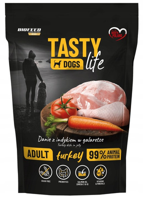 TASTY DOGS LIFE mokra karma dla psa z indykiem w galaretce – saszetka 500 g