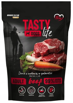 TASTY DOGS LIFE mokra karma dla psa z wołowiną w galaretce – saszetka 500 g
