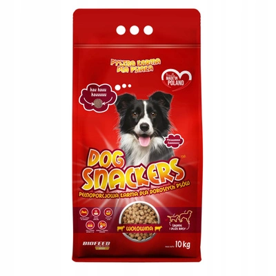 Dog Snackers z wołowiną 10 kg - Pełnoporcjowa sucha karma dla dorosłych psów średnich i dużych ras