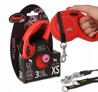 Flexi New Classic Smycz automatyczna – taśma 3 m, rozmiar XS, czerwona, do 12 kg