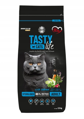 TASTY LIFE CATS STERILISED ADULT Z ŁOSOSIEM 1,5KG - Pełnoporcjowa karma dla dorosłych, sterylizowanych kotów