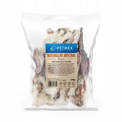 PETMEX Ucho Królika z Futrem - Naturalny Gryzak dla Psa 200g