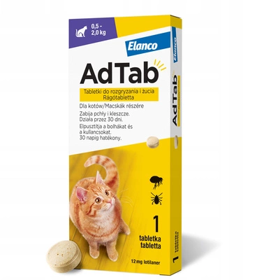 ELANCO AdTab 12mg tabletka na pchły i kleszcze dla kotów 0,5-2 kg