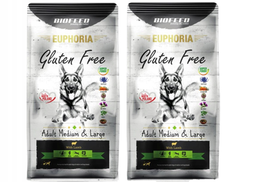 Euphoria Gluten Free Karma dla Psa z Jagnięciną (średnie i duże rasy) 2X12 kg – Sucha Karma Premium ZESTAW X2