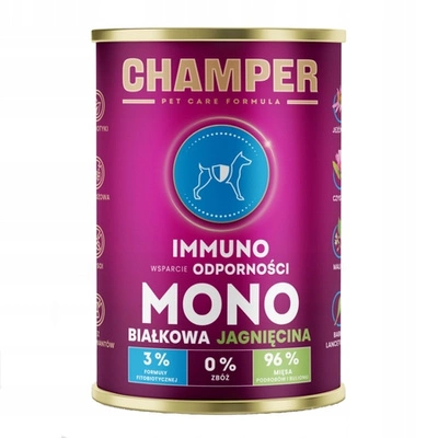 Champer Immuno Monobiałkowa 400g Mokra Karma Dla Psa Z Jagnięciną Wsparcie Odporności