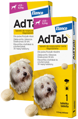 ELANCO AdTab 112mg tabletka na pchły i kleszcze dla psów >2,5-5,5 kg ZESTAW X2