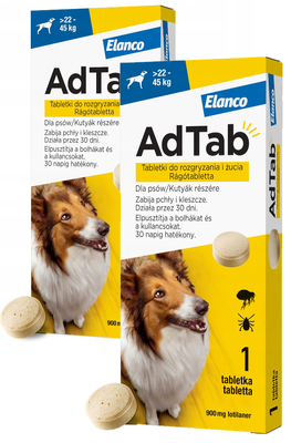 ELANCO AdTab 900mg tabletka na pchły i kleszcze dla psów >22 - 45 kg ZESTAW X2